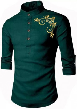 DIGIMI Men Solid A-line Kurta(Dark Green)
