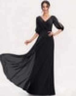 Gown Dress with Sheer Puffed Sleeves