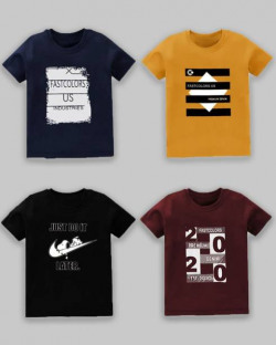 Boys Typography, Printed Cotton Blend T Shirt