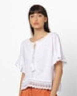 Women V-neck Drop-Shoulder White Top