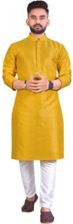 YUGAARAMBH Men Printed Straight Kurta(Yellow)