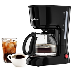 Lifelong Drip Coffee Maker for 5 Cups - Coffee Machine with Water Level Indicator, 750ml Borosilicate Carafe Glass Jar of 600W- Detachable Coffee Filter- Coffee Maker Machine for Home & Office (Black)