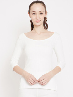 NEVA Women Off-White Solid Cotton Thermal Top