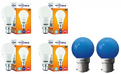 wipro Garnet Base B22D 10-Watt LED Bulb (Pack of 4, White) Glass Safelite N10004 B22 0.5-Watt Led Night Lamp (Pack Of 2, Blue)
