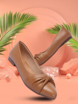 DressBerry Beige Twisted Detail Pointed Toe Ballerinas