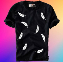Men Printed Round Neck Cotton Blend Black T-Shirt