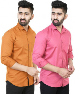 Men Regular Fit Solid Spread Collar Casual Shirt(Pack of 2)