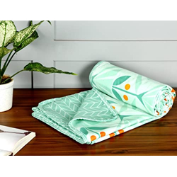 BSB HOME Pure Cotton 120 GSM Reversible Soft Lightweight Printed Single Bed Blanket/AC Dohar/Skin Friendly Dohar-152 x 225 cm-Light Green
