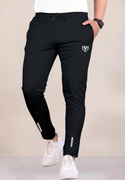 Men Solid Black Track Pants