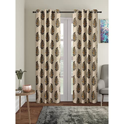 Cortina 2 Piece Leaf Design Panel Eyelet Polyester Door Curtain - 7-Feet, Brown