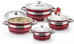 KLASSI KICHEN by Mahavir Handi with lid Glossy Finish Induction Bottom Cookware Set(Stainless Steel, 4 - Piece)