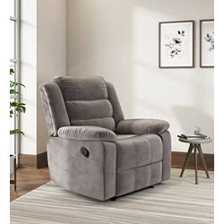 Nilkamal Sierra Velvet Fabric Manual Recliner | 1 Seater Sofa | Single Sofa Recliner | 1 Seater Chair Sofa | Brown (Grey)