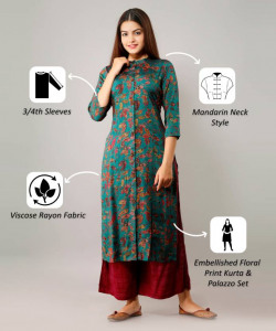 Women Viscose Rayon Kurta Palazzo Set