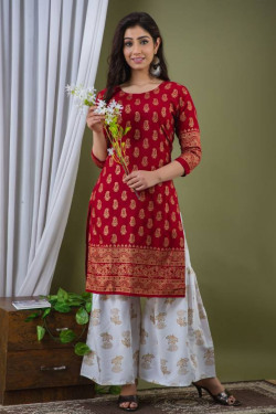 Women Viscose Rayon Kurta Sharara Set