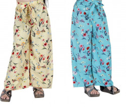 Pack of 2 Girls Relaxed Light Blue, Beige Crepe Trousers