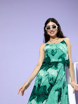 plusS Women Green Floral Tiered Dress