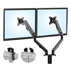 Sunon Dual Monitor Stand - Adjustable Spring Monitor Desk Mount Swivel Vesa Bracket with C Clamp, Grommet Mounting Base for 13 to 30 Inch Computer Screens, Black