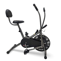 PowerMax Fitness BU-201 Dual Action Air Bike/Exercise Bike for Home |Gym Cycle for Workout With Adjustable Cushioned Seat | Non-Slip Pedals | Fixed Handles Black Gym Bike, Max user weight 120 KG