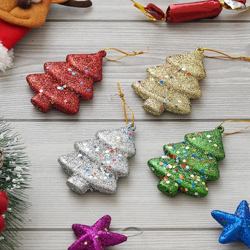eCraftIndia Sparkly Christmas Trees (Set of 4, Red Green Golden Silver) Christmas Tree Decoration Items | Christmas Hanging Ornaments Props | Christmas Decorations Items for Home Office Church Decor