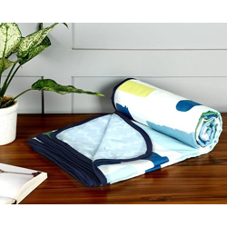 BSB HOME Pure Cotton 120 GSM Reversible Soft Lightweight Printed Single Bed Blanket/AC Dohar/Skin Friendly Dohar-152 x 225 cm-Blue Green & Yellow