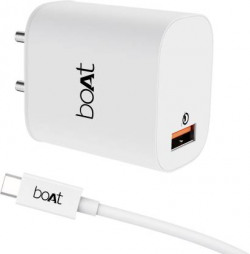boAt 18W Power WCD QC3A Charger combo (Type C - Cable Included)(White, Cable Included)