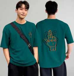 Men Printed Round Neck Poly Cotton Dark Green T-Shirt