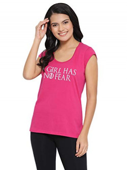 Clovia Women's Text Print Top in Dark Pink - Cotton Rich (LT0124E14_Pink_L)