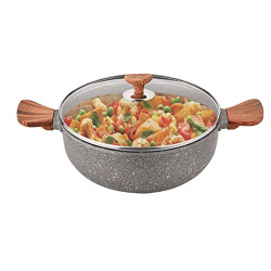 Echt Diecast Kadhai,24 cm (4 liters Capacity), Ideal for sauteing Vegetables, Cooking Meat and Gravy, and Shallow-Frying Chips, Deep Fry, Easy t o Clean, Made in India | 1 Year Warranty | Grey- 4 Pc