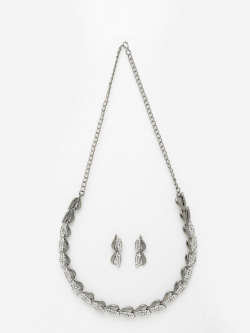 Anouk Silver-Plated Oxidised Stone-Studded Necklace & Earrings