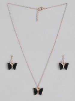Kord Store Artificial Stones & Beads Rose Gold-Plated Butterfly Jewellery Set