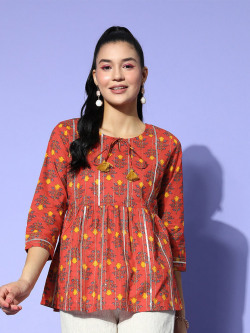 Ishin Floral Print Block Print Top