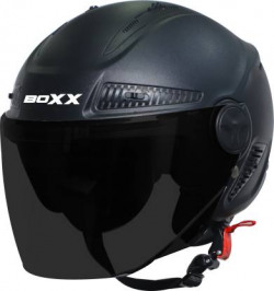 Steelbird BoXX Dashing Open Face Helmet, ISI Certified Helmet in Dashing Black Motorbike Helmet(Dashing Black with Smoke Visor)