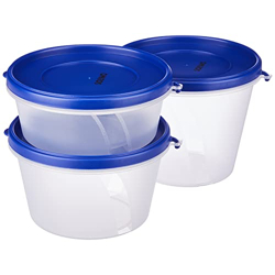 Amazon Brand - Solimo Nestable & Stackable Polypropylene Container Set, Round, Set of 3, Blue