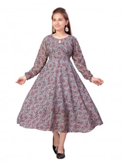 BAESD Ethnic Motifs Printed Keyhole Neck Georgette Fit And Flare Midi Dress