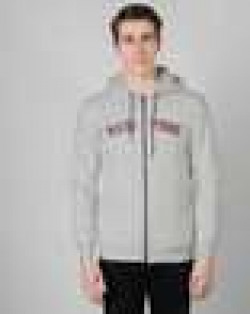 Men Regular Fit Typographic Print Hooded Jacket with Kangaroo Pockets