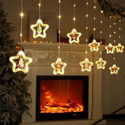 Christmas Santa Star Reindeer Curtain LED Lights for Christmas Decorations Items, 10 Stars 40 LED String LED Light 2.5 Meter Strip LED Light for Home Indoor Outdoor Christmas Xmas Party