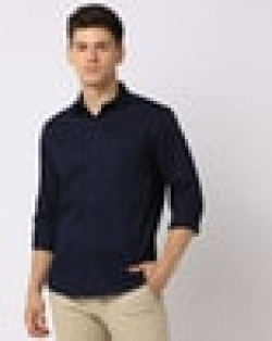 Men Slim Fit Shirt with Spread Collar