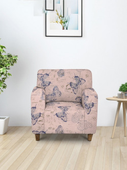 Cortina Beige Printed 1-Seater Stretchable Non-Slip Sofa Slipcover