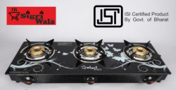 Sigri-wala Surya ISI Certified Toughened Glass Door Step Warranty Glass Manual Gas Stove(3 Burners)