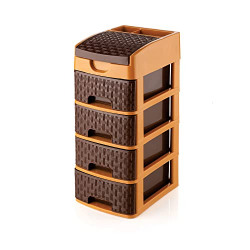 Primelife 4 Layer Modular Basket Drawer Multi Purpose Foldable Drawers organizers Box Storage Rack System Organizer 20 x 17 x 36.5 cm Small Size - Brown (4xl Teblo)