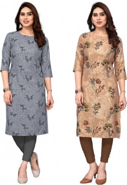 Pack of 2 Women Printed Crepe Straight Kurta