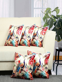 BELLA TRUE Multicoloured Set of 5 Peacock Flower Printed Square Cushion Covers