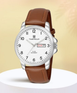 TIMEWEAR 305WDTG TIMEWEAR New Track Number Dial, Day & Date, Brown Leather Strap Analog Watch  - For Men