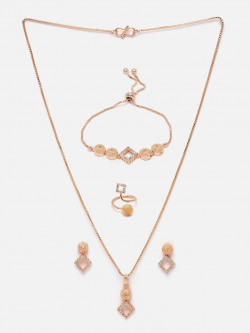 Aazeen Rose Gold-Plated American Diamond-Studded Brass Jewellery Set