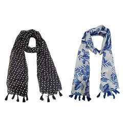 KTK 100% Soft Cotton Women's Summer/Autumn Scarf, Stoles, Scarves - Set of 2 (Design_3) (Today Deal of Day)