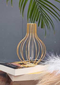 Satyam Kraft Glass Propagation Station with Metal Frame, Test Tube Vase for Flower Decoration Bronze Vase(6.3 inch, Gold)