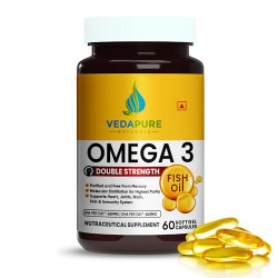 VEDAPURE |Fish Oil Omega 3 Fatty Acid Capsules for Men & Women 1000 mg with Vitamin E & D3 |360 EPA & 240 DHA | No Fishy Burp | Support Healthy Heart, Eyes & Joints- 60 Softgel