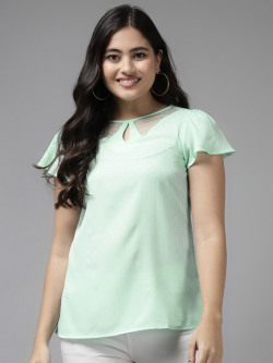 BAESD Keyhole Neck Flutter Sleeves A-Line Top