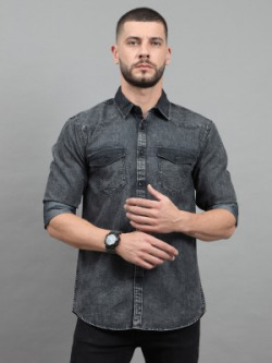18plus Men Washed Casual Black Shirt