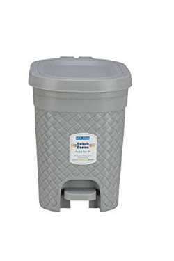 Kolorr Stitch 7 Liters Plastic Pedal Medium Dustbin with Lid and Inner Bucket, Trash Can, Garbage Bin, Waste Bin for Home, Kitchen, Office, School, Bathroom & Washroom - Daiso Grey